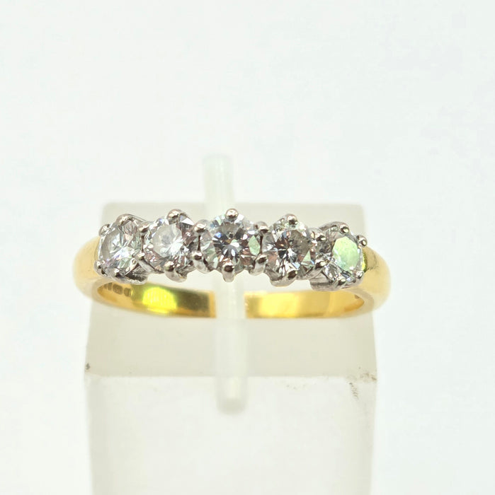 Vintage: 18ct Yellow Gold Five Stone Diamond Half Hoop Ring — 0.80ct