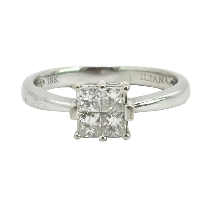 Vintage: 18ct White Gold Four Stone Princess Cut Diamond Square Ring — 0.40ct