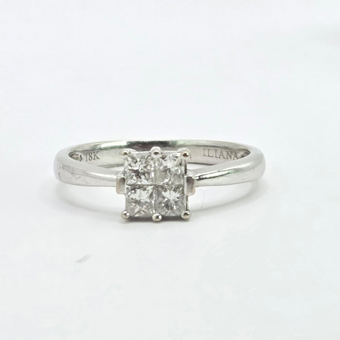 Vintage: 18ct White Gold Four Stone Princess Cut Diamond Square Ring — 0.40ct