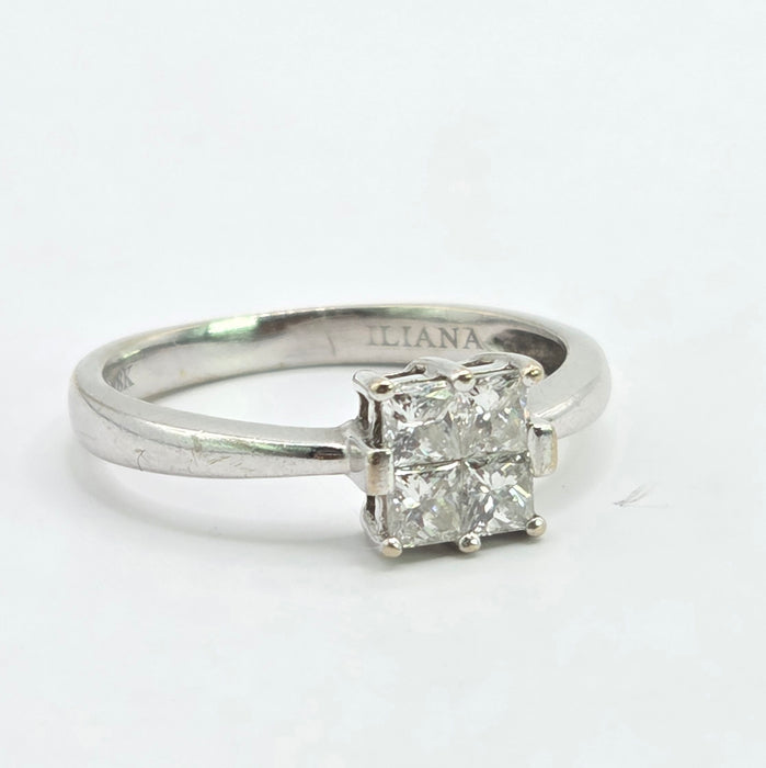 Vintage: 18ct White Gold Four Stone Princess Cut Diamond Square Ring — 0.40ct