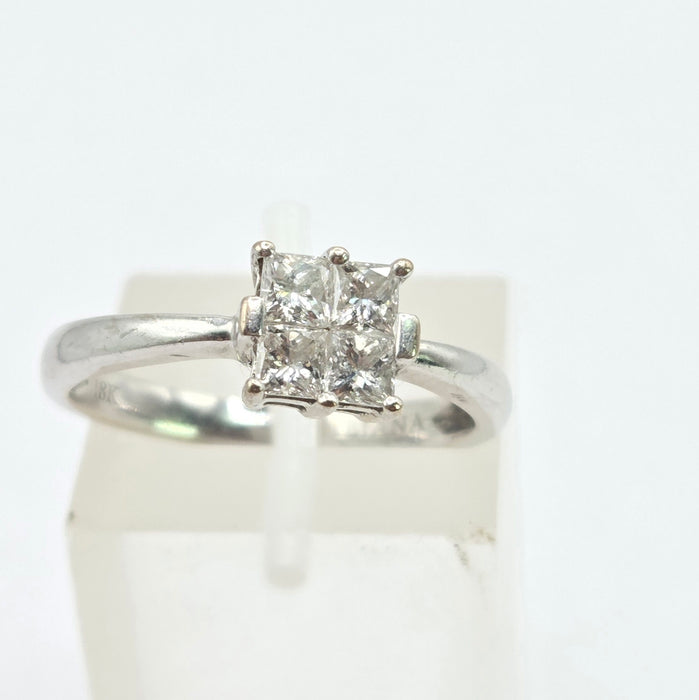 Vintage: 18ct White Gold Four Stone Princess Cut Diamond Square Ring — 0.40ct