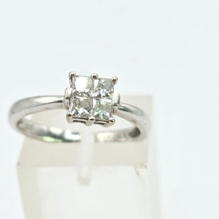 Vintage: 18ct White Gold Four Stone Princess Cut Diamond Square Ring — 0.40ct