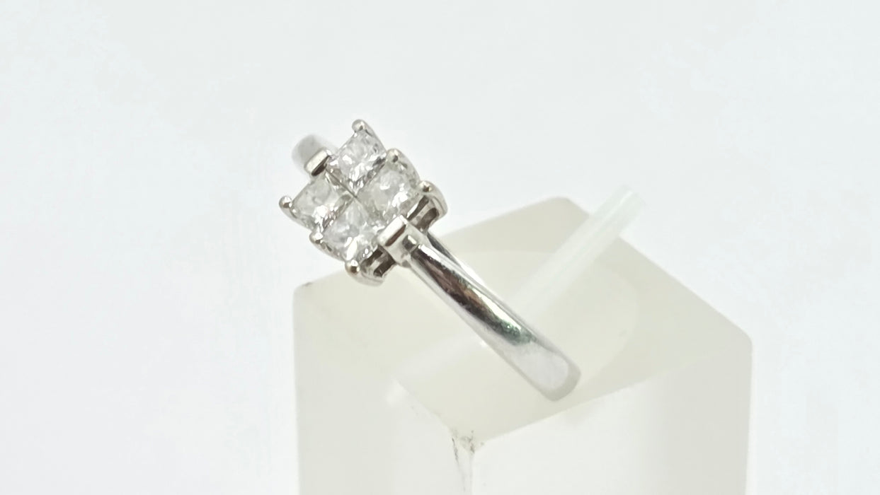 Vintage: 18ct White Gold Four Stone Princess Cut Diamond Square Ring — 0.40ct
