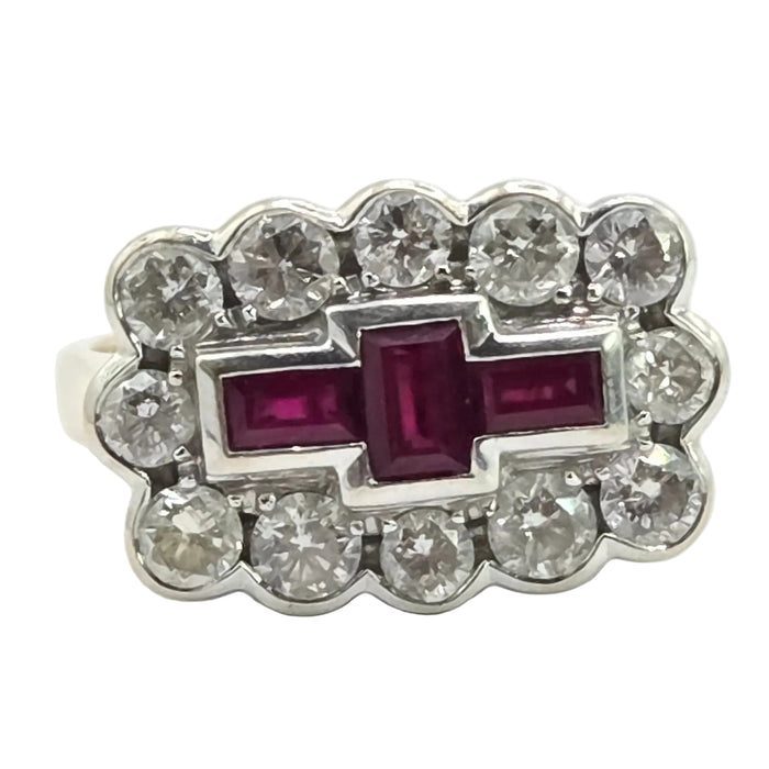 Vintage: 18ct Yellow Gold Ruby & Diamond Art Deco Style Dress Ring — 1.30ct