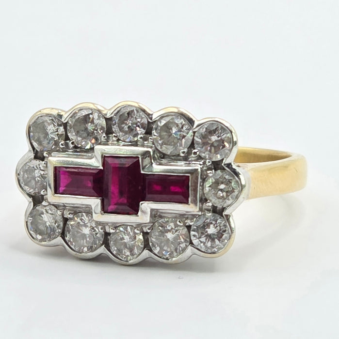 Vintage: 18ct Yellow Gold Ruby & Diamond Art Deco Style Dress Ring — 1.30ct