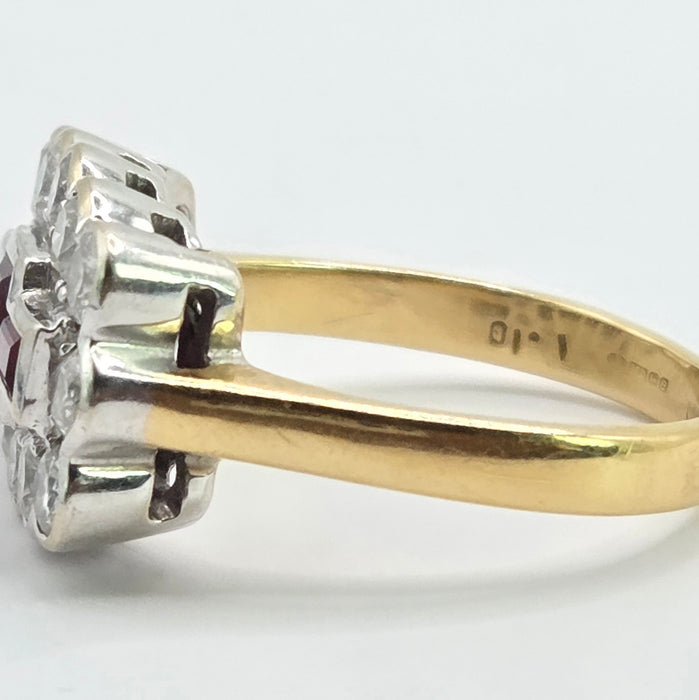 Vintage: 18ct Yellow Gold Ruby & Diamond Art Deco Style Dress Ring — 1.30ct
