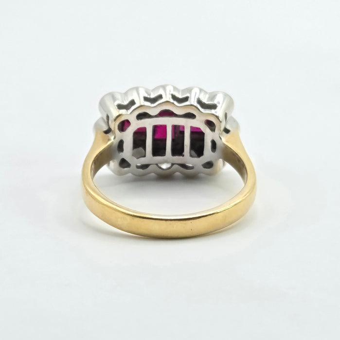 Vintage: 18ct Yellow Gold Ruby & Diamond Art Deco Style Dress Ring — 1.30ct