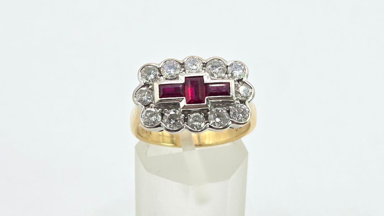 Vintage: 18ct Yellow Gold Ruby & Diamond Art Deco Style Dress Ring — 1.30ct