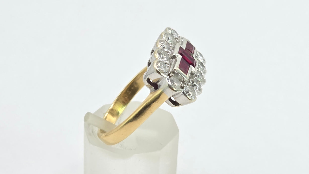 Vintage: 18ct Yellow Gold Ruby & Diamond Art Deco Style Dress Ring — 1.30ct