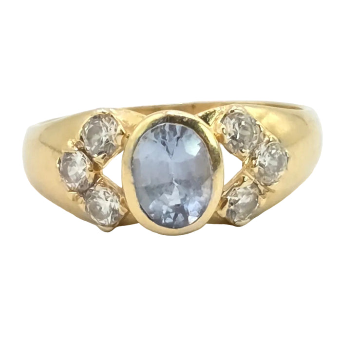 Vintage: 18ct Yellow Gold Blue Topaz & Man Made Diamond Dress Ring