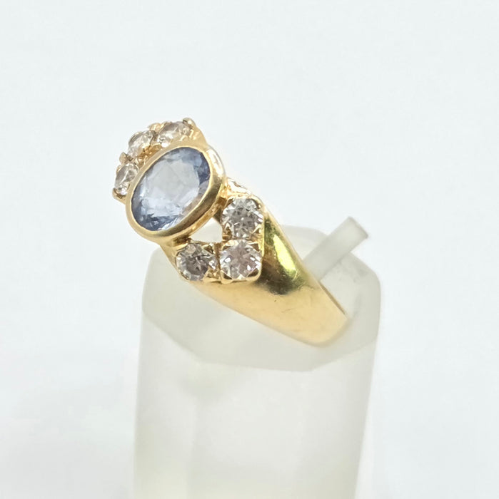 Vintage: 18ct Yellow Gold Blue Topaz & Man Made Diamond Dress Ring