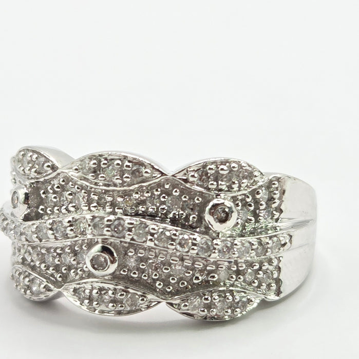 Vintage: 9ct White Gold Diamond Encrusted Pavé Band Ring — 0.66ct