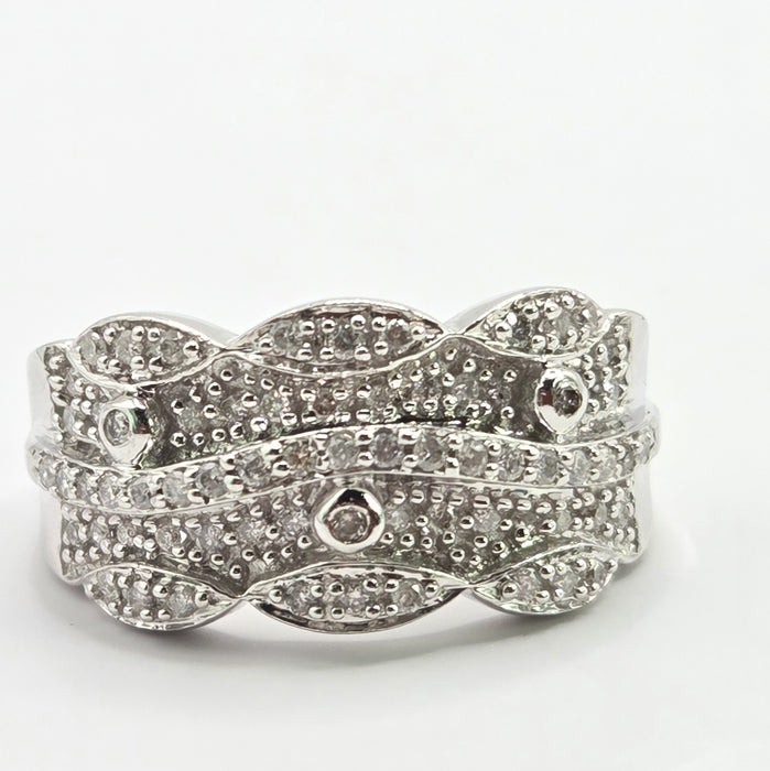 Vintage: 9ct White Gold Diamond Encrusted Pavé Band Ring — 0.66ct