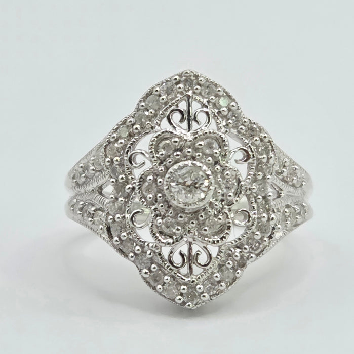 Vintage: 9ct White Gold Diamond Art Deco Style Dress Ring — 1.00ct
