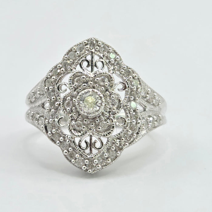 Vintage: 9ct White Gold Diamond Art Deco Style Dress Ring — 1.00ct