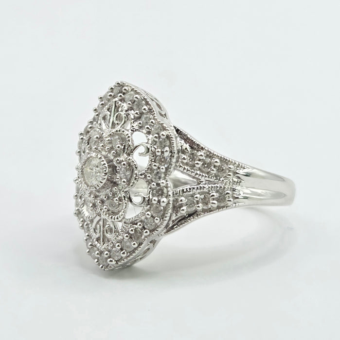 Vintage: 9ct White Gold Diamond Art Deco Style Dress Ring — 1.00ct
