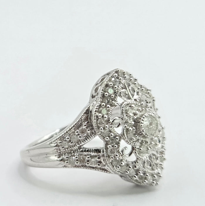 Vintage: 9ct White Gold Diamond Art Deco Style Dress Ring — 1.00ct