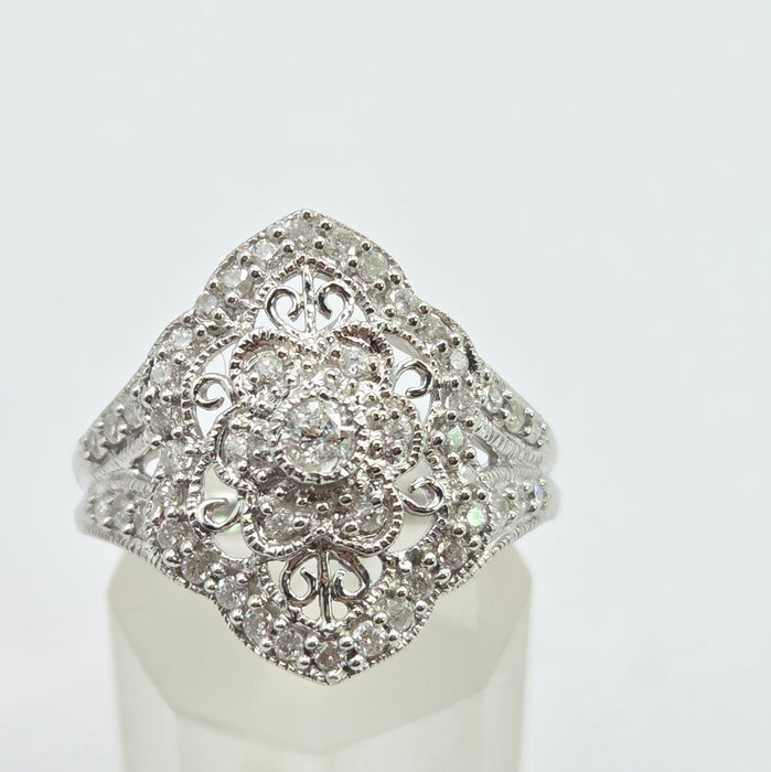 Vintage: 9ct White Gold Diamond Art Deco Style Dress Ring — 1.00ct
