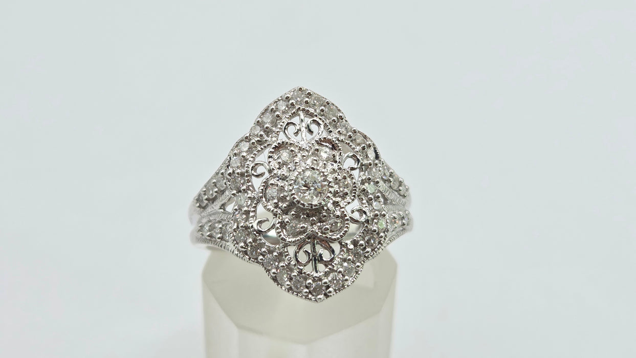 Vintage: 9ct White Gold Diamond Art Deco Style Dress Ring — 1.00ct