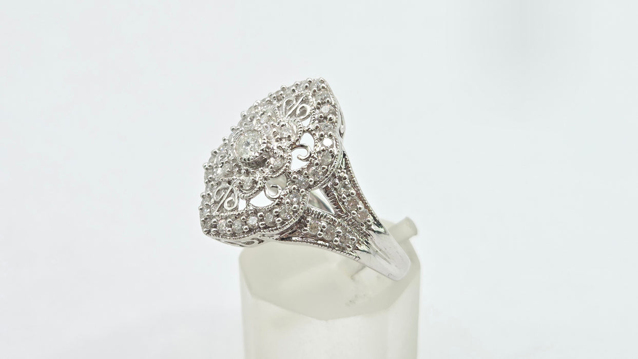 Vintage: 9ct White Gold Diamond Art Deco Style Dress Ring — 1.00ct