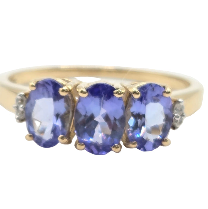 Vintage: 9ct Gold Tanzanite & White Spinel Trilogy Ring