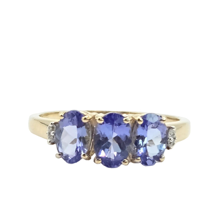 Vintage: 9ct Gold Tanzanite & White Spinel Trilogy Ring