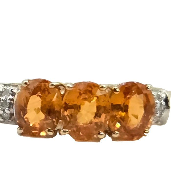 Vintage: 9ct Yellow Gold Orange Citrine & Diamond Trilogy Ring