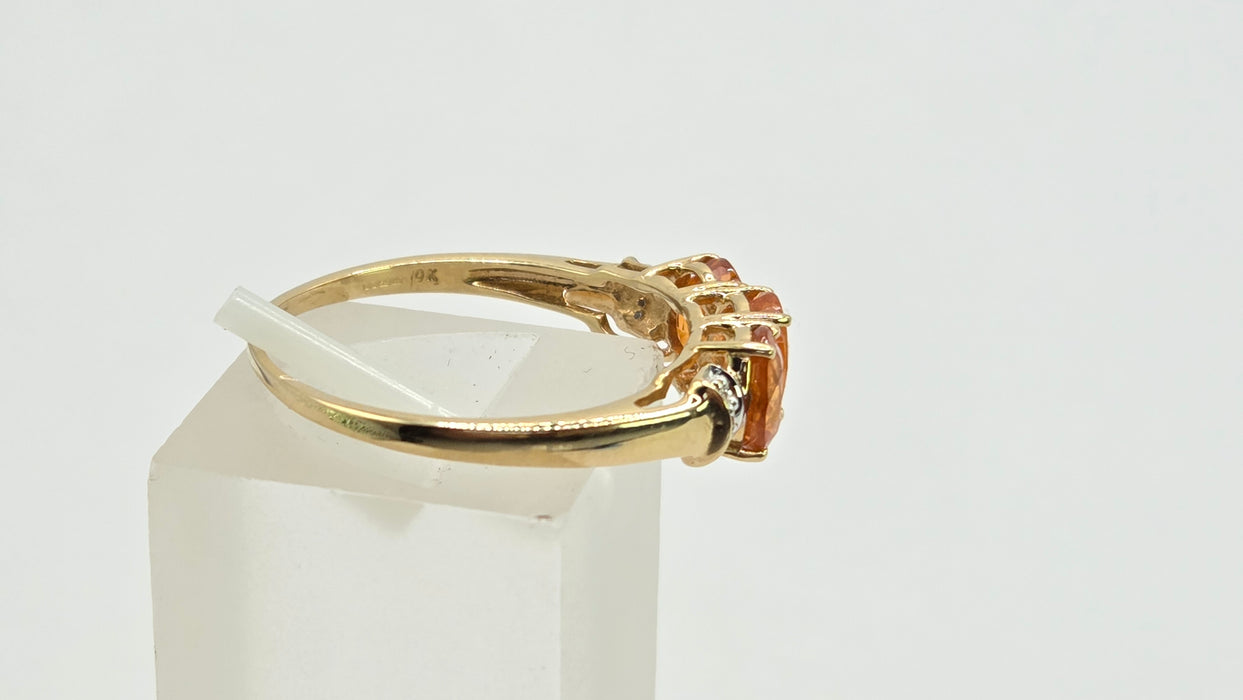 Vintage: 9ct Yellow Gold Orange Citrine & Diamond Trilogy Ring