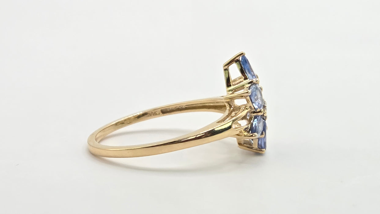 Vintage: 9ct Yellow Gold Blue & White Spinel Floral Dress Ring