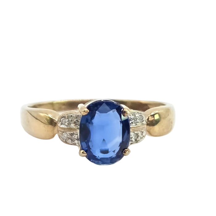 Vintage: 9ct Yellow Gold Sapphire & Diamond Ring
