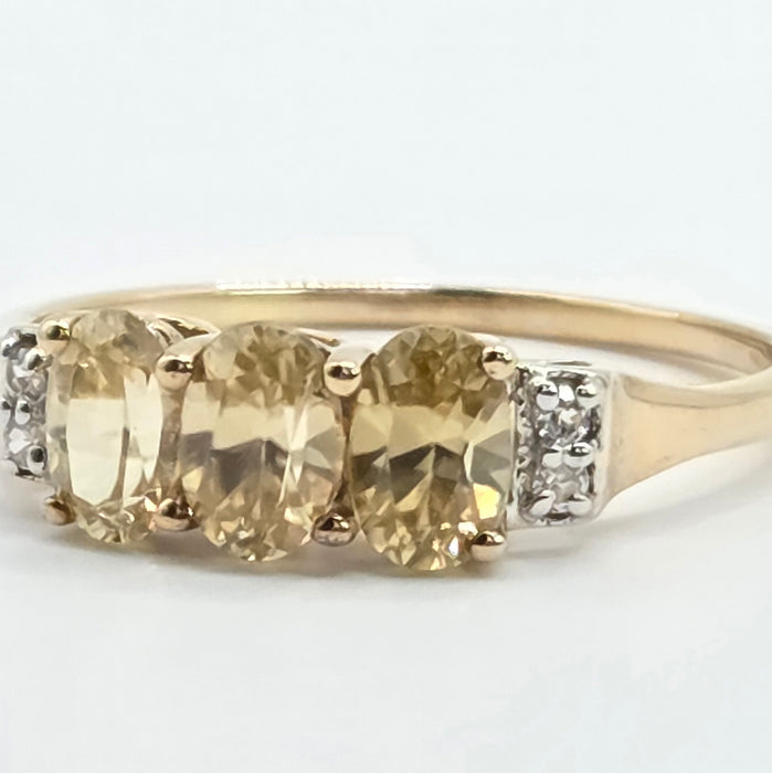 Vintage: 9ct Yellow Gold Citrine & White Topaz Dress Ring
