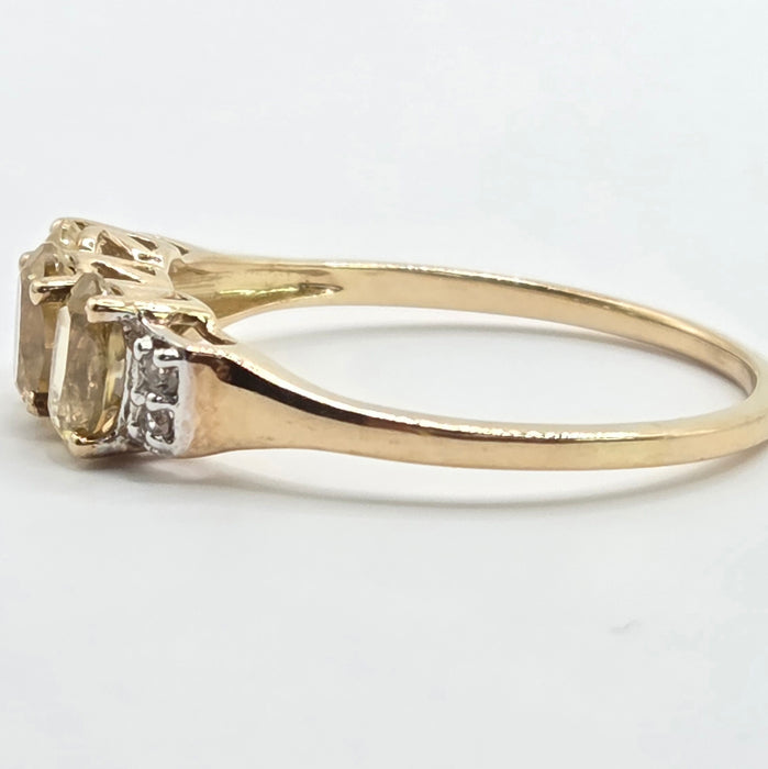 Vintage: 9ct Yellow Gold Citrine & White Topaz Dress Ring