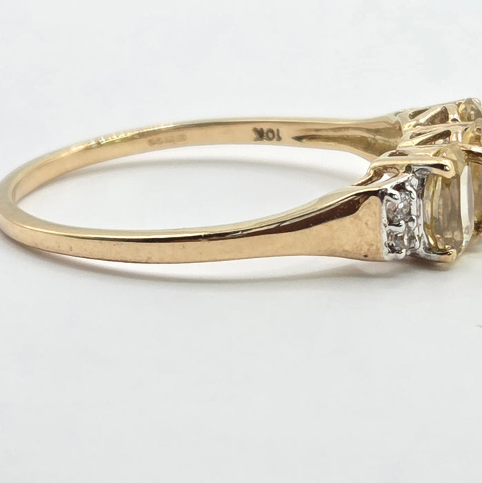 Vintage: 9ct Yellow Gold Citrine & White Topaz Dress Ring