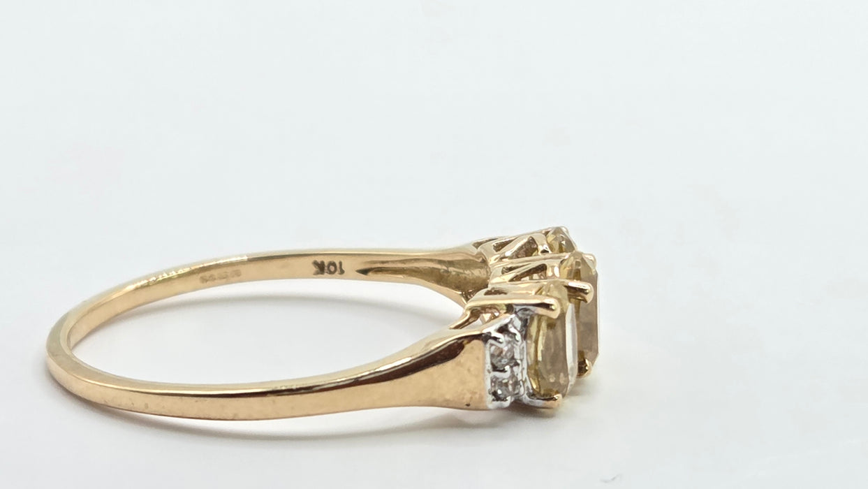 Vintage: 9ct Yellow Gold Citrine & White Topaz Dress Ring