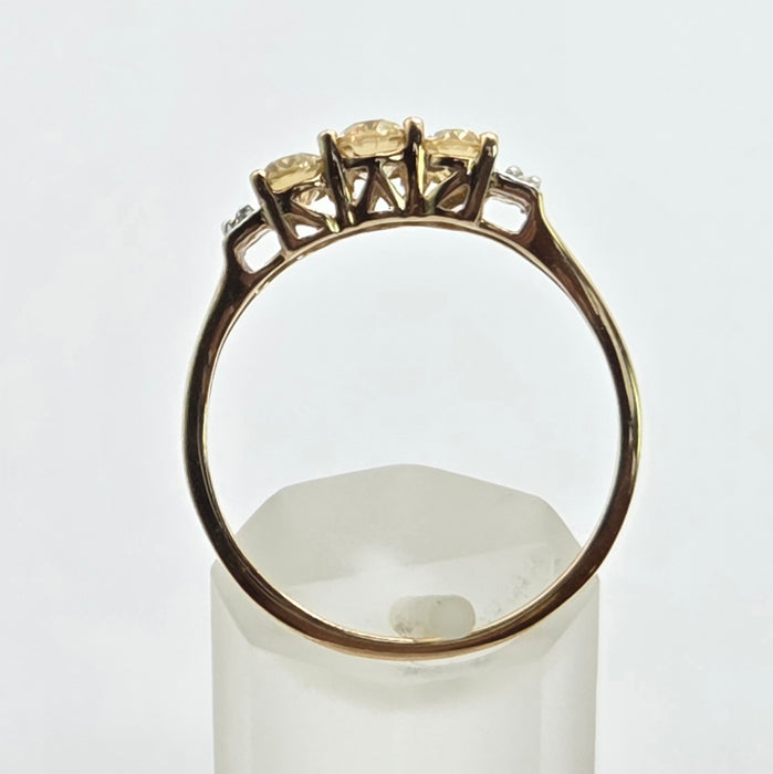 Vintage: 9ct Yellow Gold Citrine & White Topaz Dress Ring