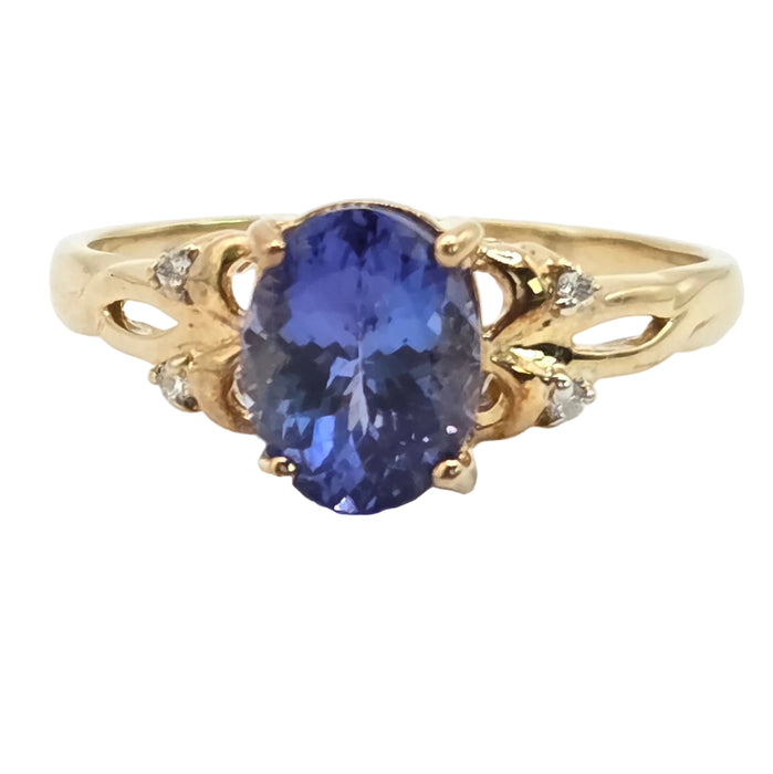 Vintage: 9ct Yellow Gold Iolite & Diamond Dress Ring