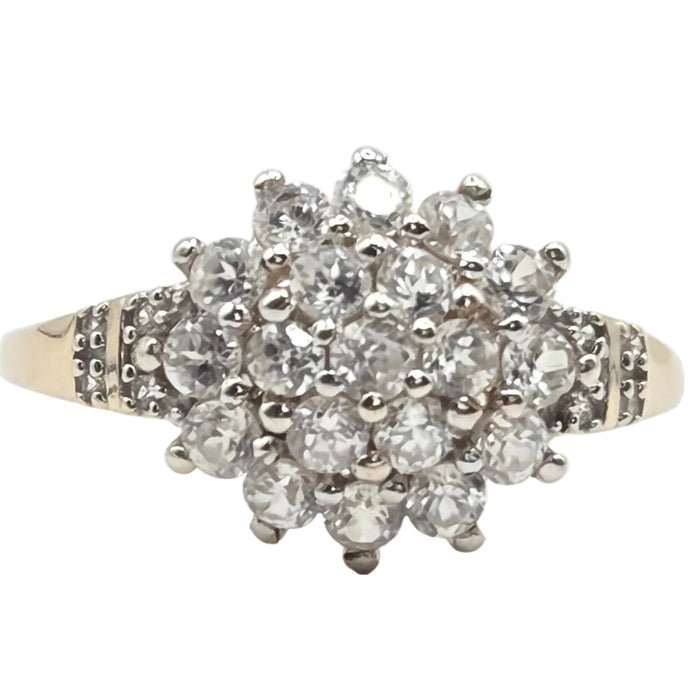 Modern: 9ct Yellow Gold White Topaz Cluster Ring