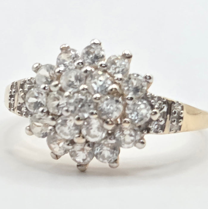 Modern: 9ct Yellow Gold White Topaz Cluster Ring