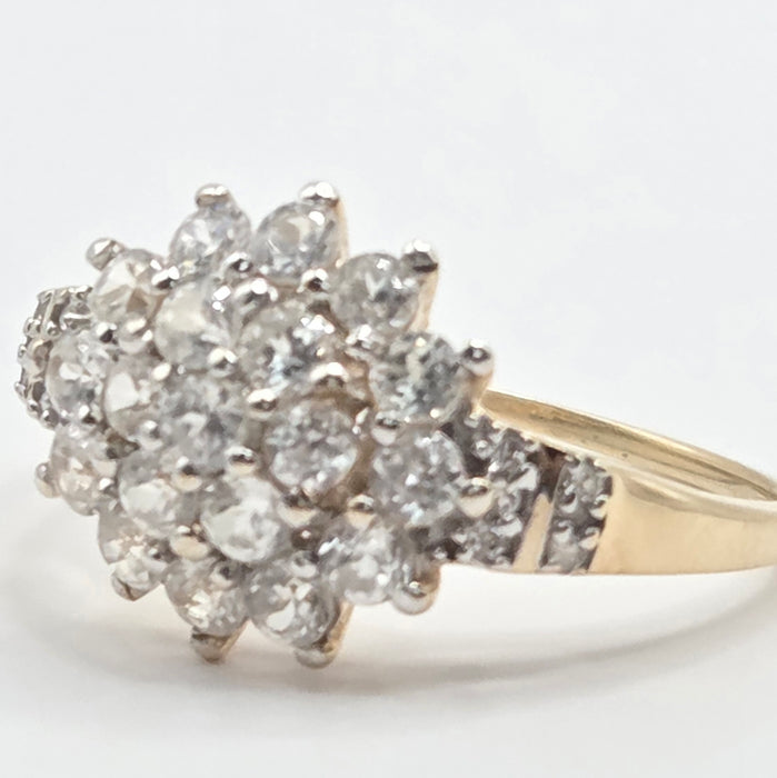 Modern: 9ct Yellow Gold White Topaz Cluster Ring