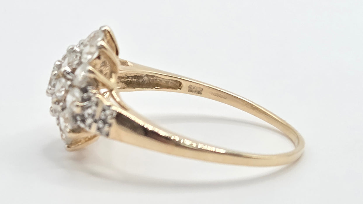 Modern: 9ct Yellow Gold White Topaz Cluster Ring