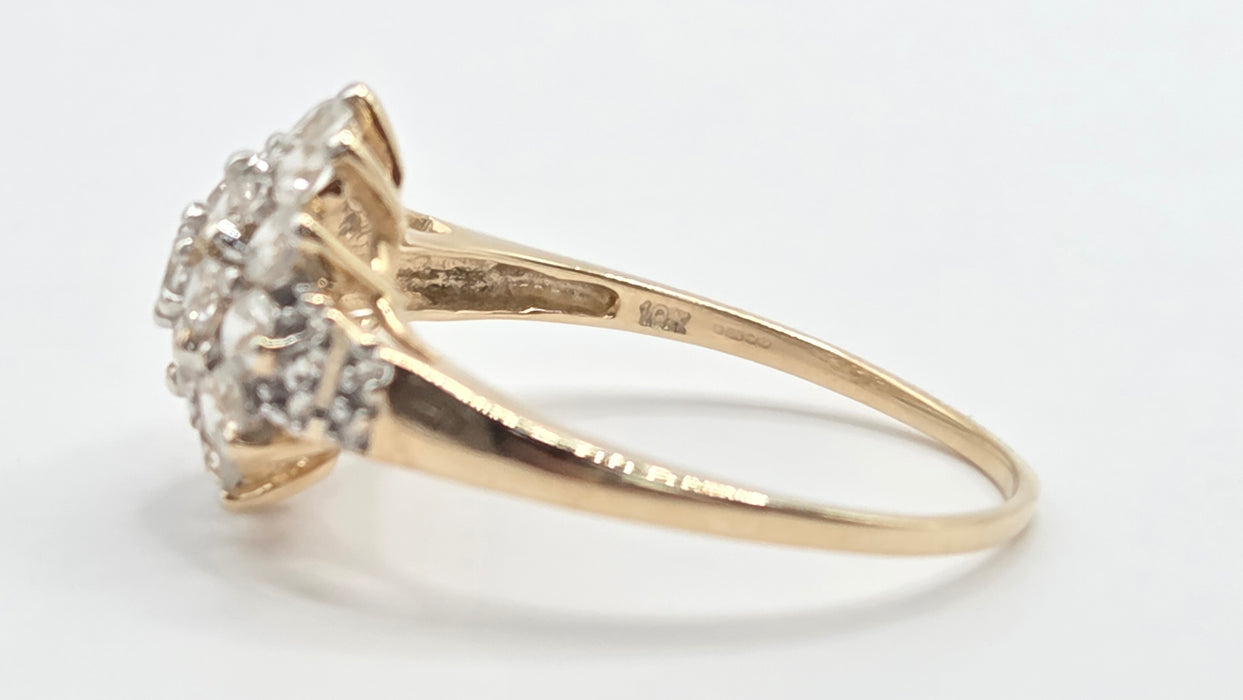 Modern: 9ct Yellow Gold White Topaz Cluster Ring