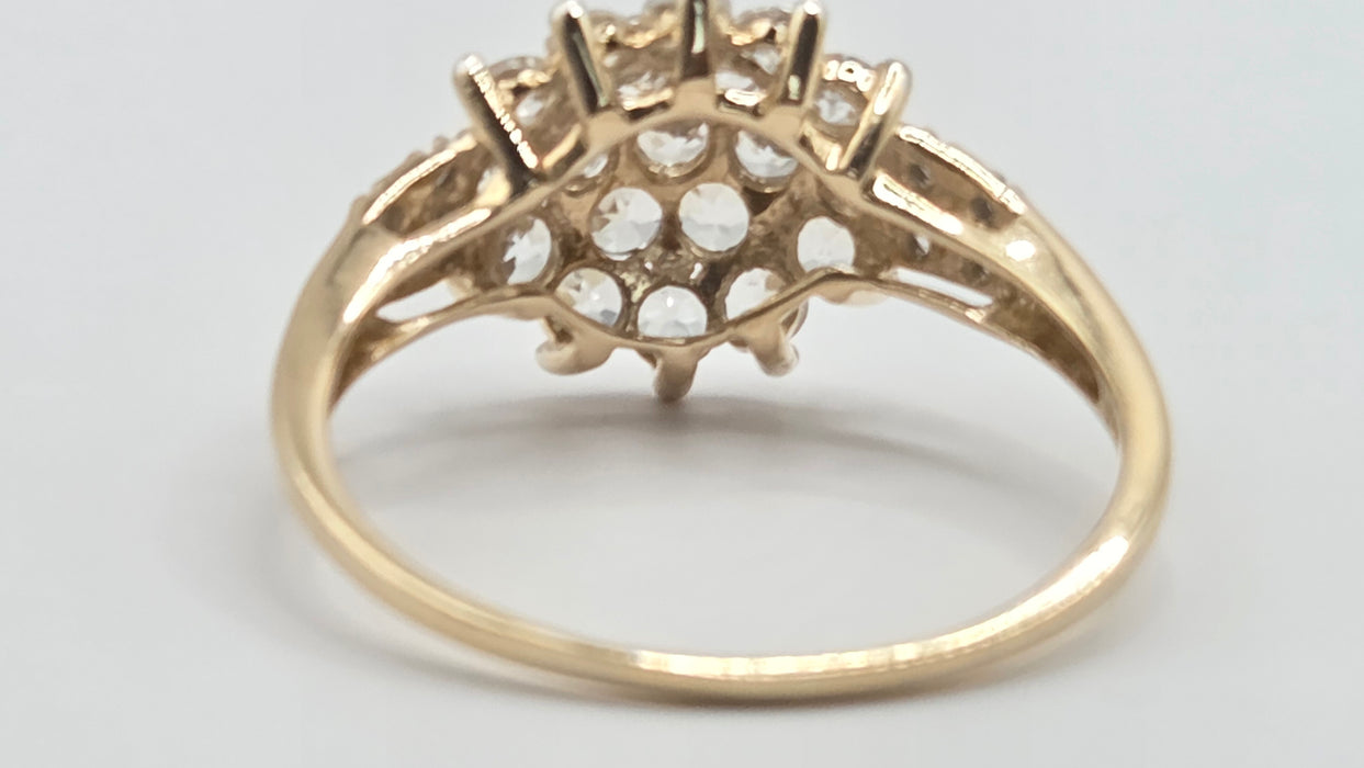 Modern: 9ct Yellow Gold White Topaz Cluster Ring