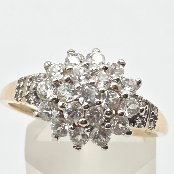 Modern: 9ct Yellow Gold White Topaz Cluster Ring
