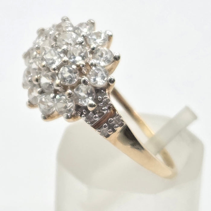 Modern: 9ct Yellow Gold White Topaz Cluster Ring