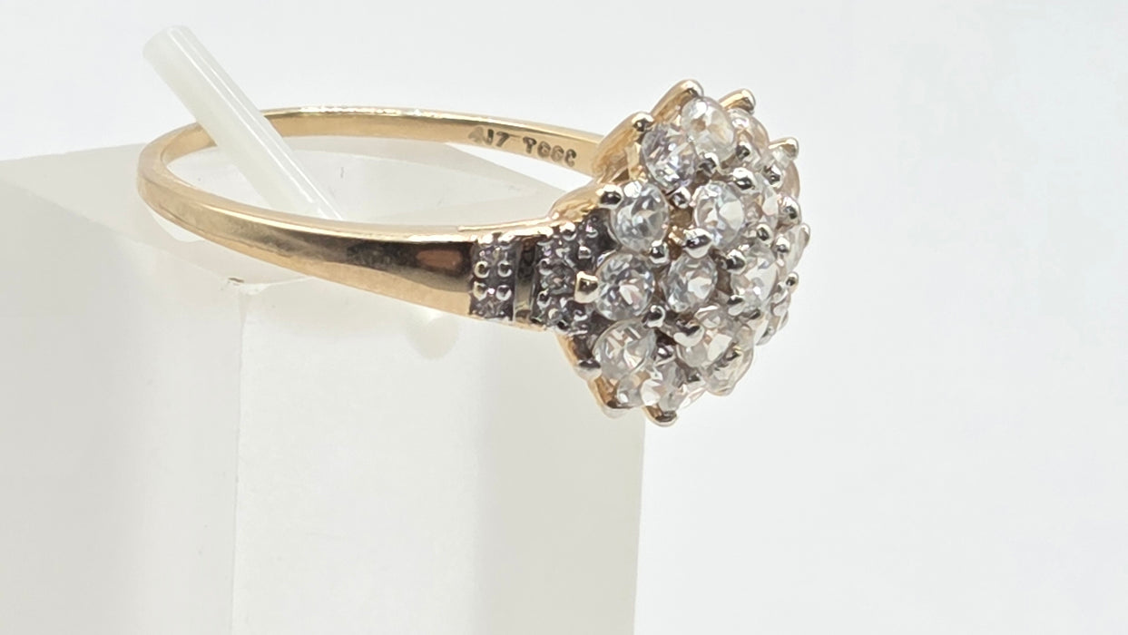 Modern: 9ct Yellow Gold White Topaz Cluster Ring