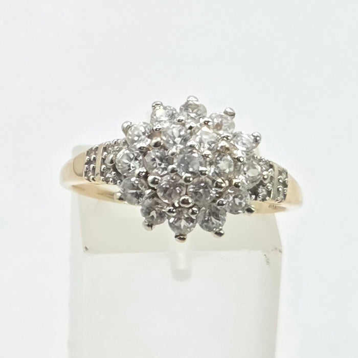 Modern: 9ct Yellow Gold White Topaz Cluster Ring