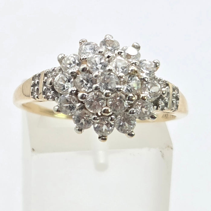 Modern: 9ct Yellow Gold White Topaz Cluster Ring