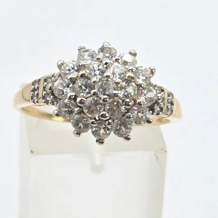 Modern: 9ct Yellow Gold White Topaz Cluster Ring