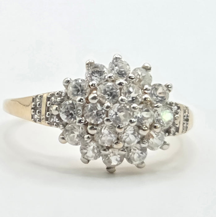 Modern: 9ct Yellow Gold White Topaz Cluster Ring
