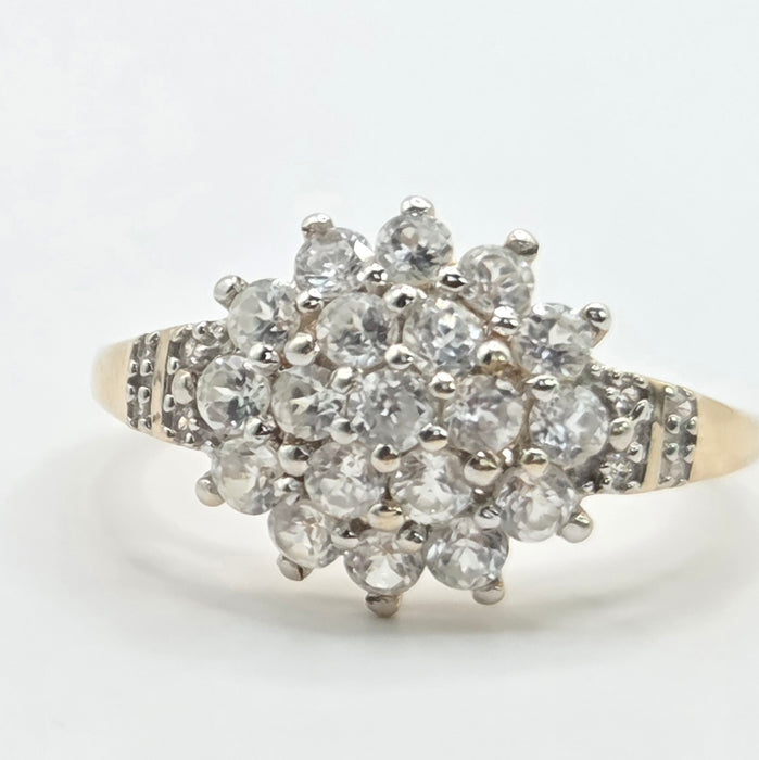 Modern: 9ct Yellow Gold White Topaz Cluster Ring